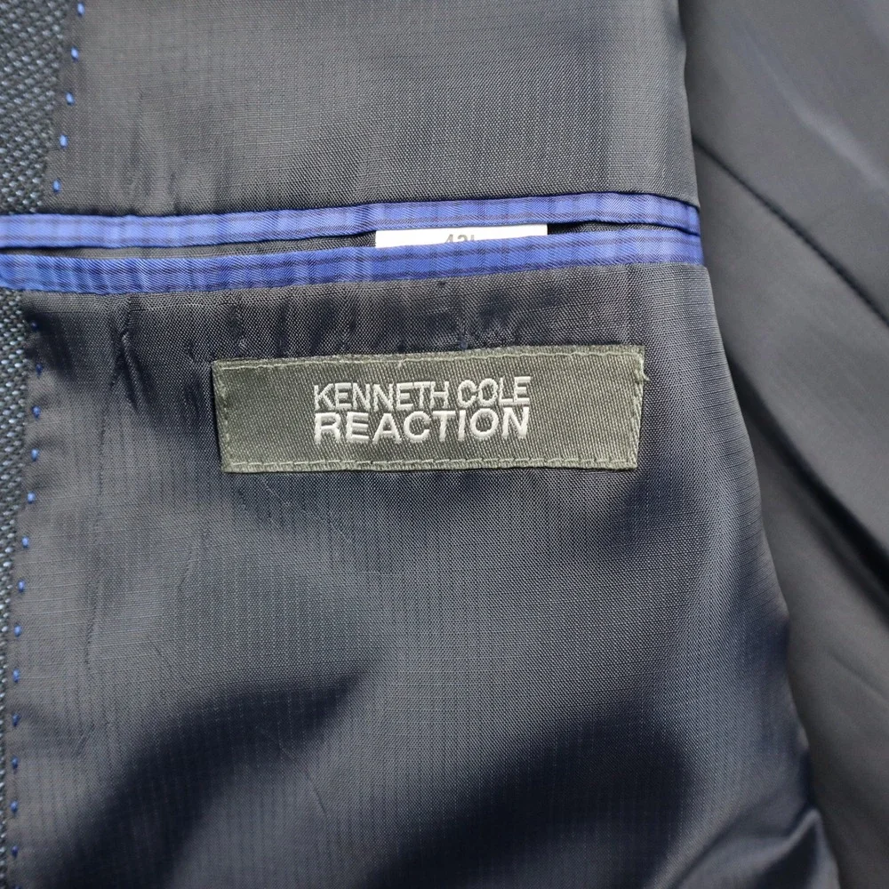 Kenneth Cole Reaction Blazer Mens 42L Two-Button Navy Blue Micro-Textured L865